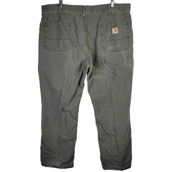 Carhartt Pants Green Heavy Canvas Size 40X30 Relaxed Work Straight Leg Cotton - Picture 3 of 9